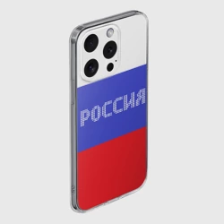 Чехол для iPhone 15 Pro Max силиконовый с защитой камеры Флаг России с надписью - фото 2