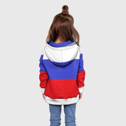 Толстовка с принтом Флаг России с надписью для ребенка, вид на модели сзади №2. Цвет основы: белый