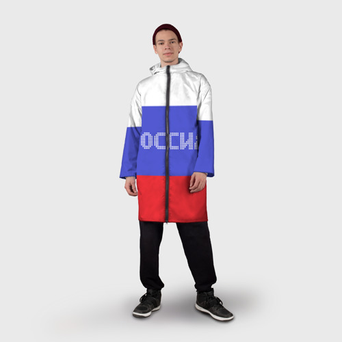 Мужской дождевик 3D Флаг России с надписью, цвет белый - фото 3