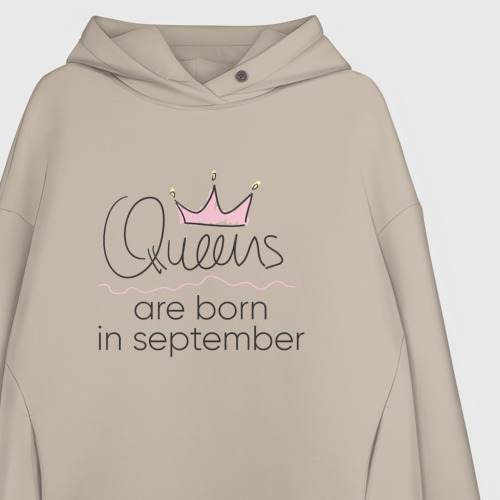 Женское худи Oversize хлопок Королевы рождаются в сентябре, цвет миндальный - фото 3