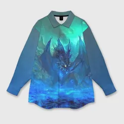 Женская рубашка oversize 3D Синий дракон