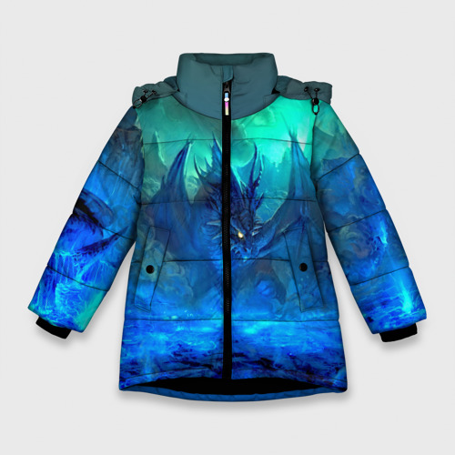Зимняя куртка для девочек 3D Синий дракон, цвет черный