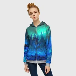 Женская толстовка 3D на молнии Синий дракон - фото 2