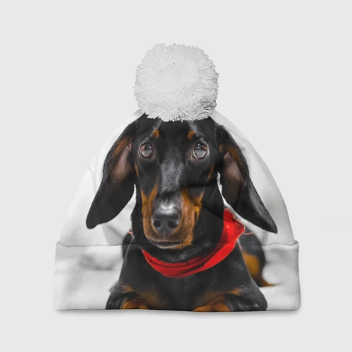 Шапка 3D c помпоном Пёсик