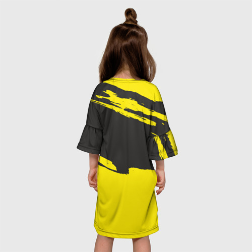 Детское платье 3D с принтом Чёрно-жёлтый, вид сзади #2