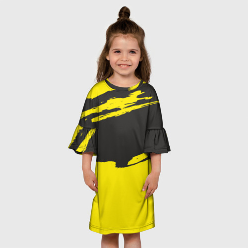 Детское платье 3D с принтом Чёрно-жёлтый, вид сбоку #3