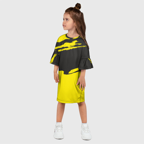 Детское платье 3D с принтом Чёрно-жёлтый, фото на моделе #1