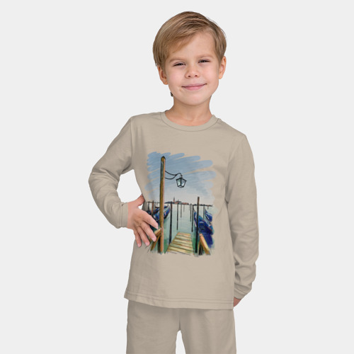 Детская пижама с лонгсливом хлопок Путешествие, цвет миндальный - фото 3