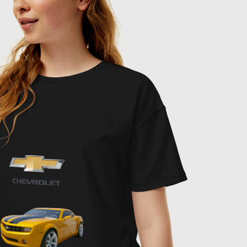 Женская футболка хлопок Oversize Chevrolet Camaro, цвет черный - фото 3