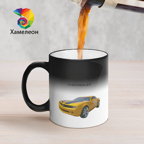 Кружка хамелеон Chevrolet Camaro, цвет белый + черный - фото 5