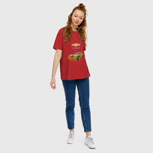 Женская футболка хлопок Oversize Chevrolet Camaro, цвет красный - фото 5