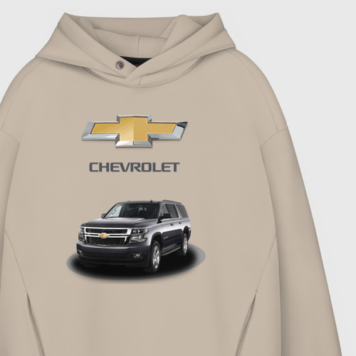 Мужское худи Oversize хлопок Chevrolet кроссовер , цвет миндальный - фото 4