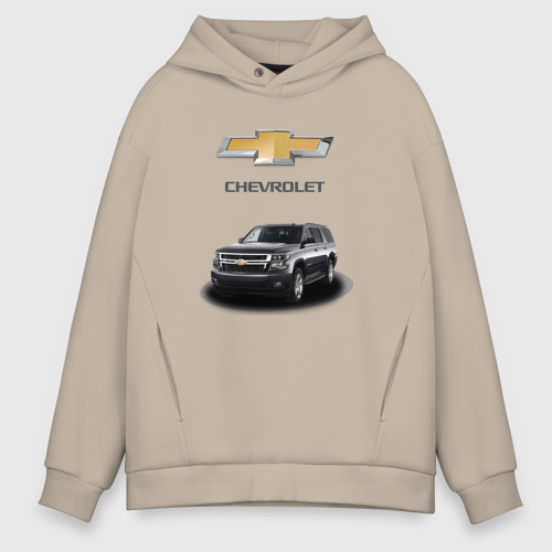 Мужское худи Oversize хлопок Chevrolet кроссовер , цвет миндальный