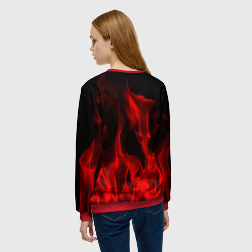 Женский свитшот 3D с принтом Красный огонь, вид сзади #2