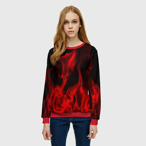 Женский свитшот 3D с принтом Красный огонь, фото на моделе #1