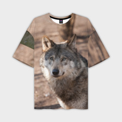 Мужская футболка oversize 3D Серый волк