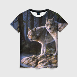 Женская футболка 3D Волки, картина маслом