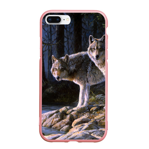 Чехол для iPhone 7Plus/8 Plus матовый Волки, картина маслом, цвет баблгам