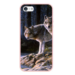 Чехол для iPhone 5/5S матовый Волки, картина маслом