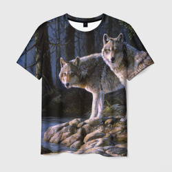 Мужская футболка 3D Волки, картина маслом