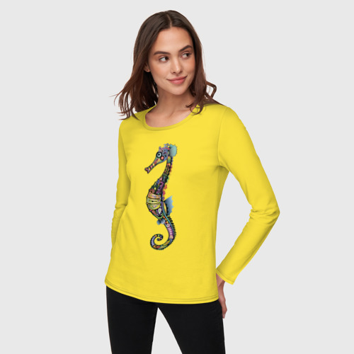 Женский лонгслив хлопок Морской конек, цвет желтый - фото 3