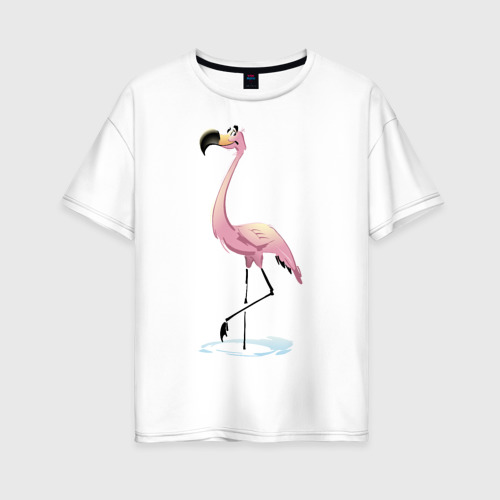 Женская футболка из хлопка оверсайз с принтом Фламинго, вид спереди №1