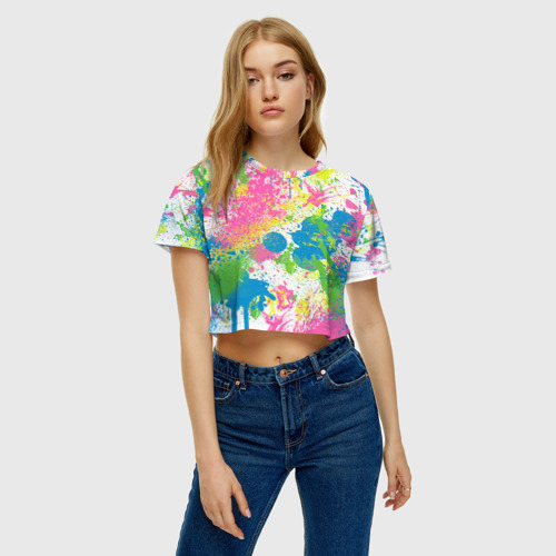 Женская футболка Crop-top 3D Брызги, цвет 3D печать - фото 4