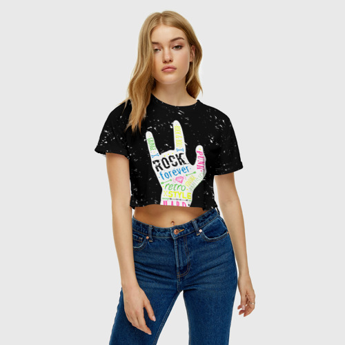 Женская футболка Crop-top 3D Рок форева!, цвет 3D печать - фото 3