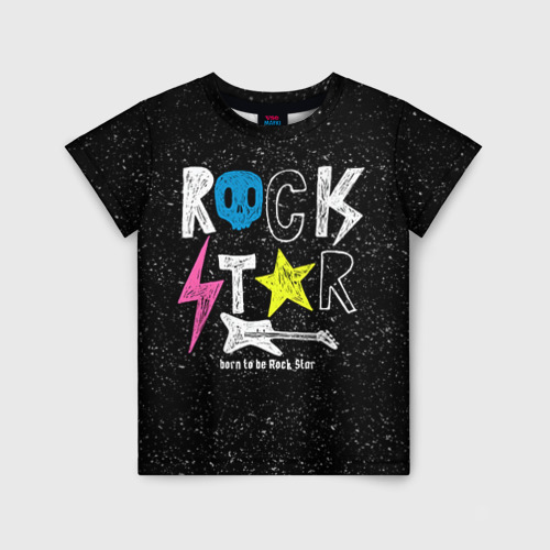 Детская футболка с принтом Рождён быть рок-звездой, вид спереди №1