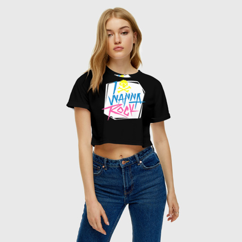 Женская футболка Crop-top 3D I Wanna Rock!, цвет 3D печать - фото 4