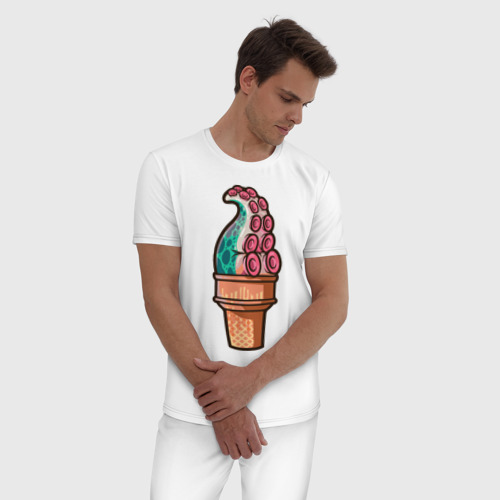 Мужская пижама хлопок Мороженое, цвет белый - фото 3