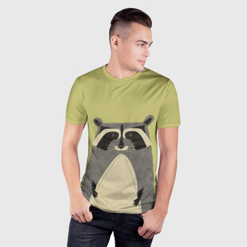Мужская футболка 3D Slim с принтом Енот, фото на моделе #1
