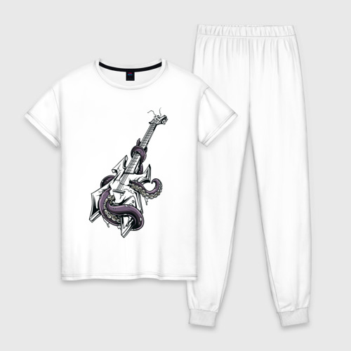 Женская пижама хлопок с принтом Гитара, вид спереди #2