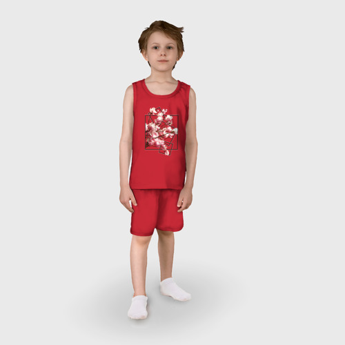 Детская пижама с шортами хлопок Магнолия, цвет красный - фото 3