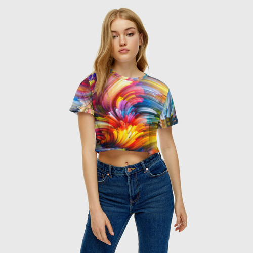 Женская футболка Crop-top 3D Яркие краски, цвет 3D печать - фото 4