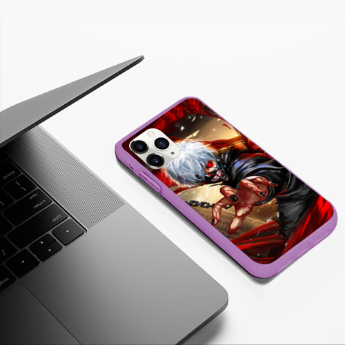 Чехол для iPhone 11 Pro Max матовый Blood Канеки, цвет фиолетовый - фото 5