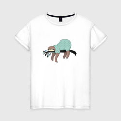 Женская футболка хлопок Ленивец спит