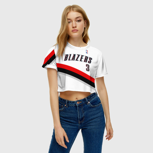 Женская футболка Crop-top 3D Форма Portland Trail Blazers белая, цвет 3D печать - фото 3