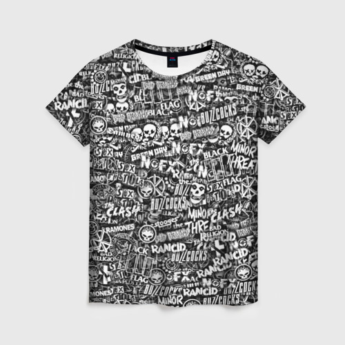 Женская футболка 3D с принтом Панк-рок стикербомбинг, вид спереди #2