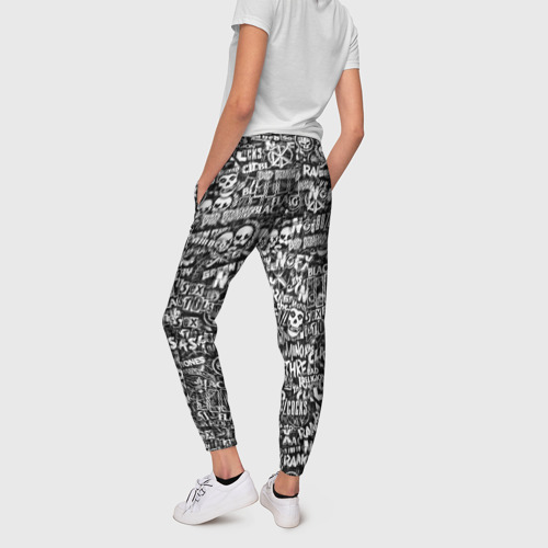 Женские брюки 3D с принтом Панк-рок стикербомбинг, вид сзади #2