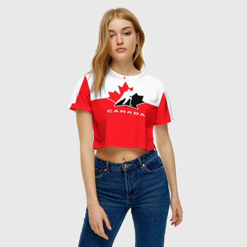 Женская футболка Crop-top 3D Team Canada, цвет 3D печать - фото 4