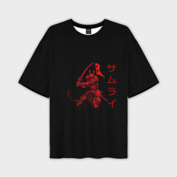 Мужская футболка oversize 3D Японские иероглифы - самурай