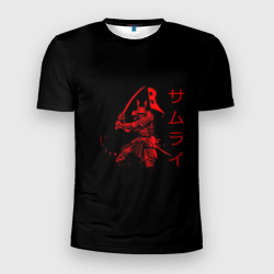 Мужская футболка 3D Slim Японские иероглифы - самурай
