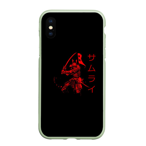 Чехол для iPhone XS Max матовый Японские иероглифы - самурай, цвет салатовый