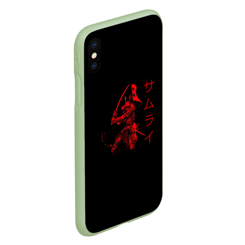 Чехол для iPhone XS Max матовый Японские иероглифы - самурай, цвет салатовый - фото 3