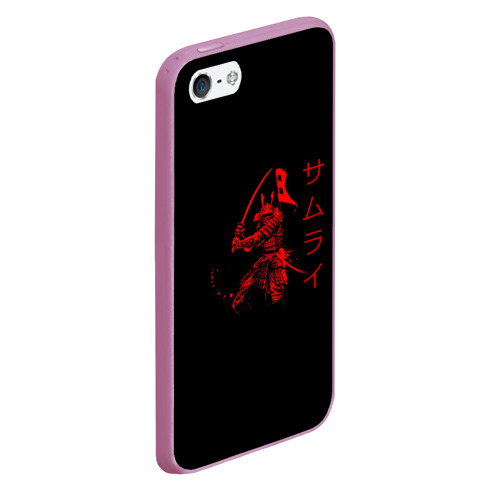 Чехол для iPhone 5/5S матовый Японские иероглифы - самурай, цвет розовый - фото 3