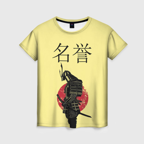 Женская футболка 3D с принтом Японский самурай (честь), вид спереди #2