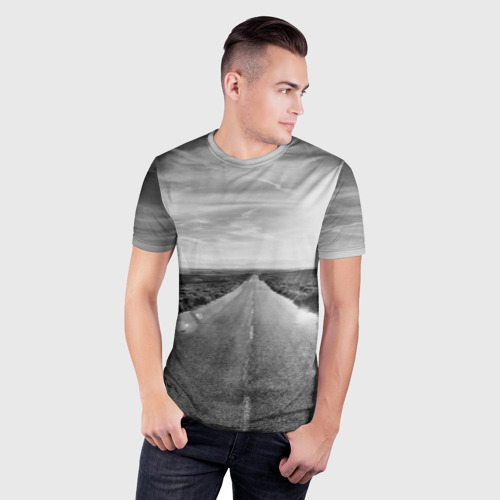 Мужская футболка 3D Slim Вечерняя дорога, цвет 3D печать - фото 3