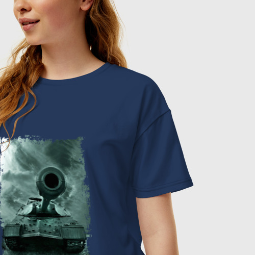 Женская футболка хлопок Oversize ИС-3, цвет темно-синий - фото 3