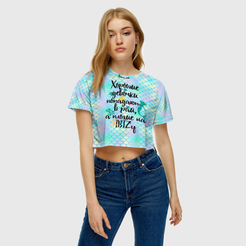 Женская футболка Crop-top 3D На Ibiz`у blue, цвет 3D печать - фото 3